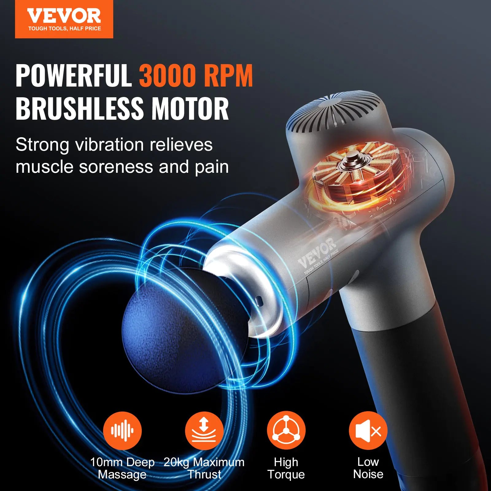 Handheld Deep Tissue Massage Gun with 8 Speeds & 6 Heads