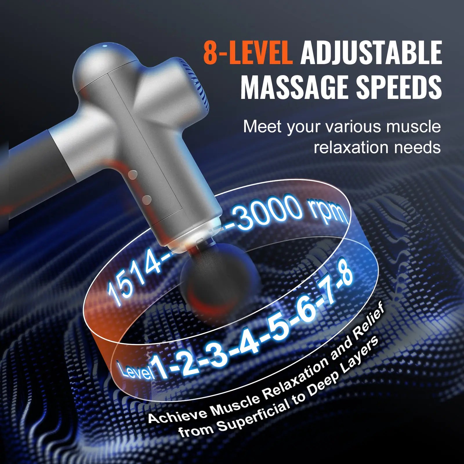Handheld Deep Tissue Massage Gun with 8 Speeds & 6 Heads